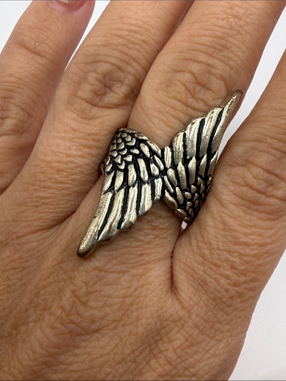 Vintage Silver Tone Angel Wings Large Cocktail Statement Ring Size 7.5
